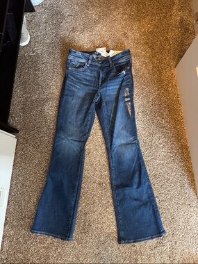 American Eagle Outfitters Women's Dark Blue Flare Jeans- Kick Boot 4 Short